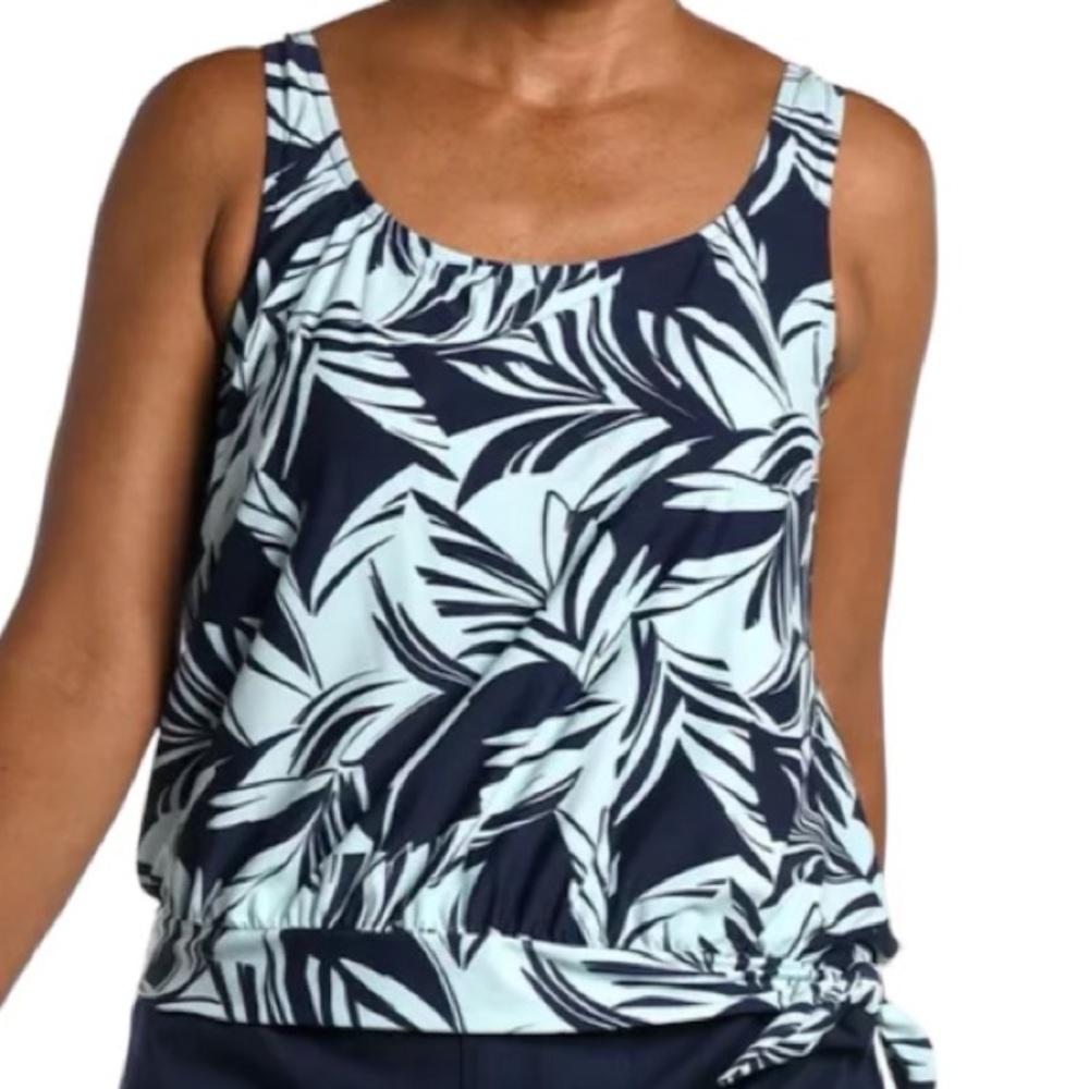 NEW Maxine of Hollywood coastal palm blouson tankini top